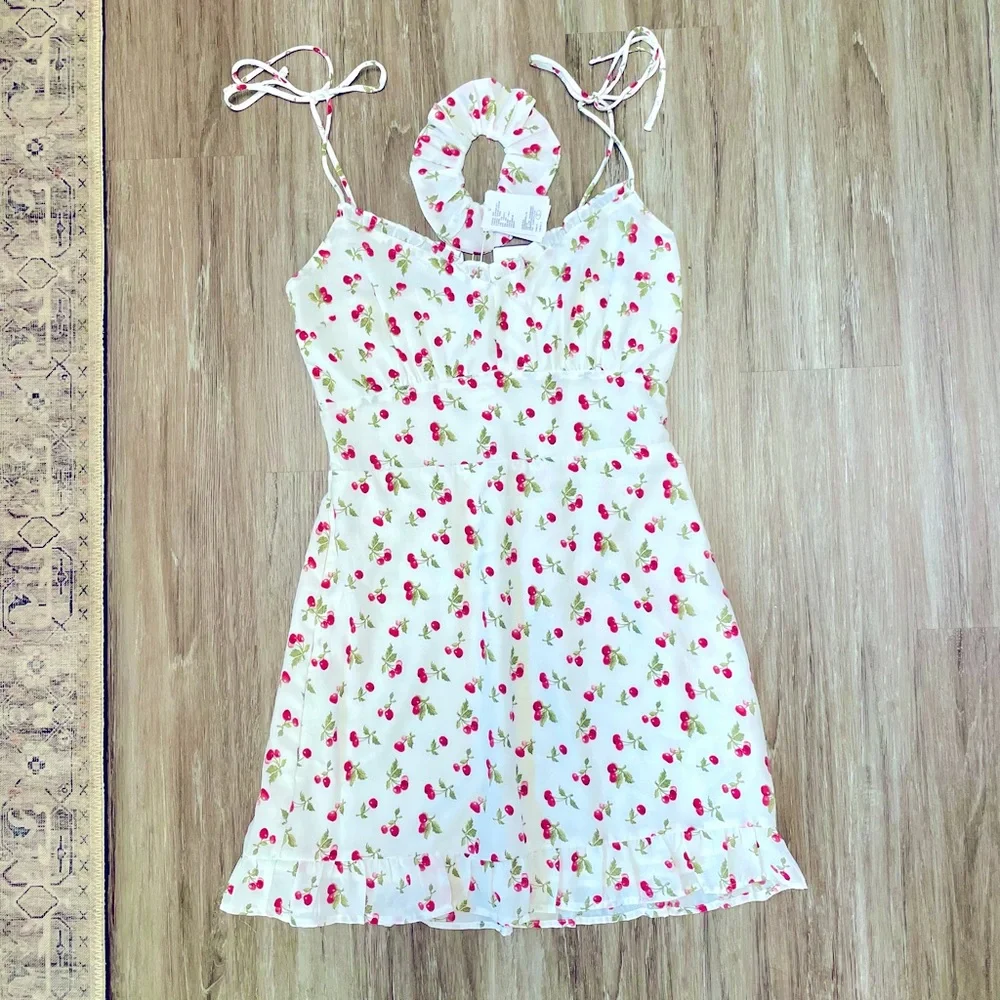 Abercrombie & Fitch Tie-Strap Slim Waist Mini Dress, size S + matching scrunchie - Picture 3 of 6